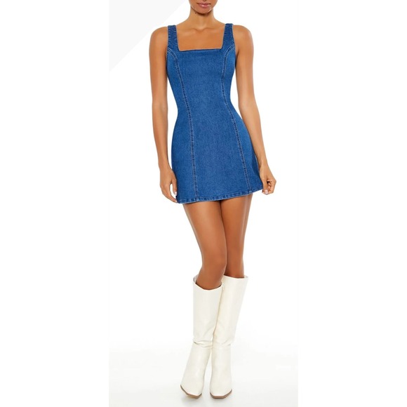 FOREVER 21 DENIM MINI TANK DRESS Size M Blue - Picture 1 of 9